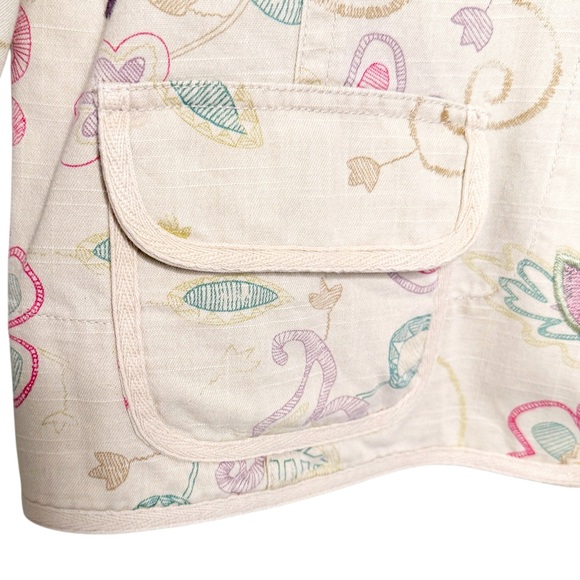 CHICO’S FLORAL EMBROIDERED CREAM AND PASTELS BLAZER SZ 2/12 - Picture 7 of 10